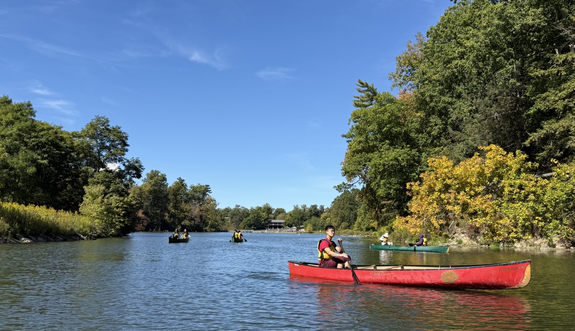 Students canoe on Beebe Lake