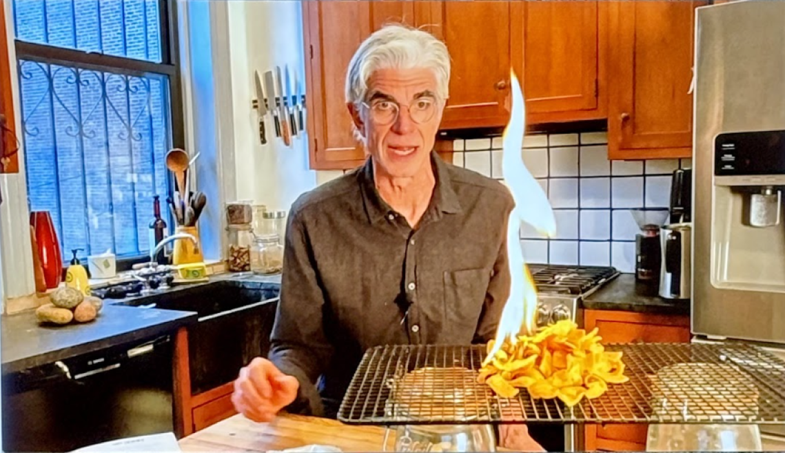 A video of Moss highlighting the fats that enable flammability of Fritos – which he described as “perfect for a campfire.” 