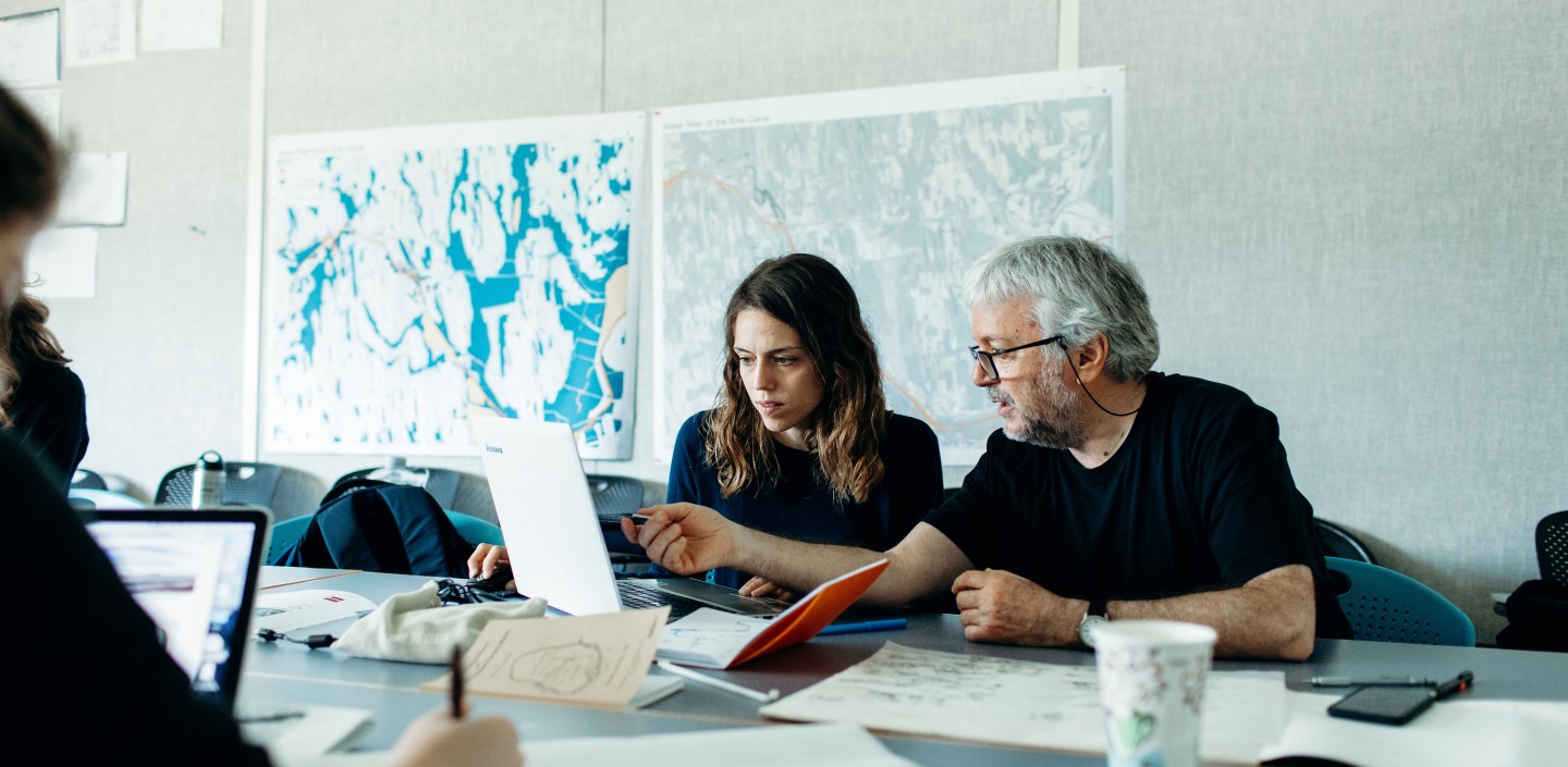 Landscape architecture graduate students and researchers collaborate on designs.