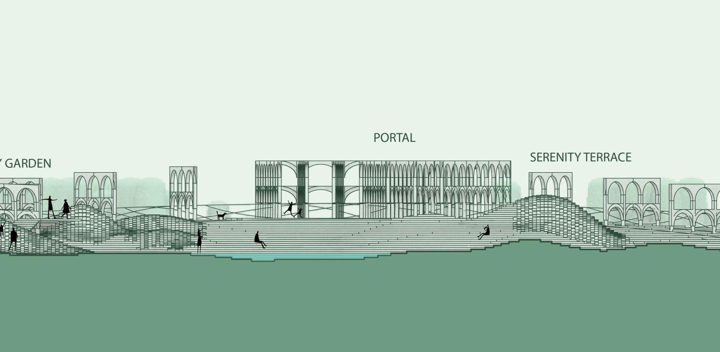 diagram of park in blue and teal layers