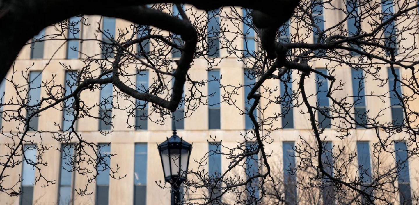 A Cornell building on campus in the winter