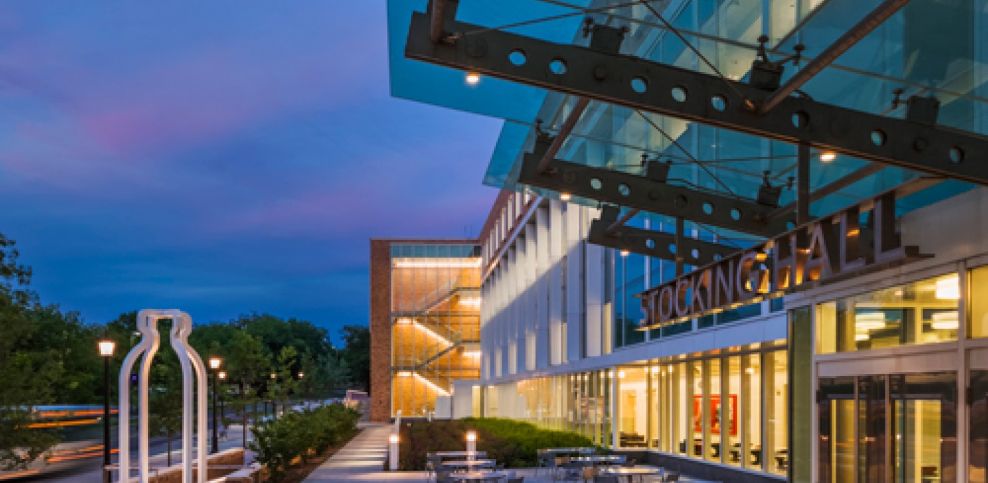 Stocking Hall viewed at night