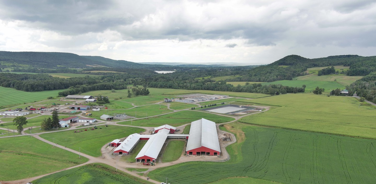 drone's eye view of a farm