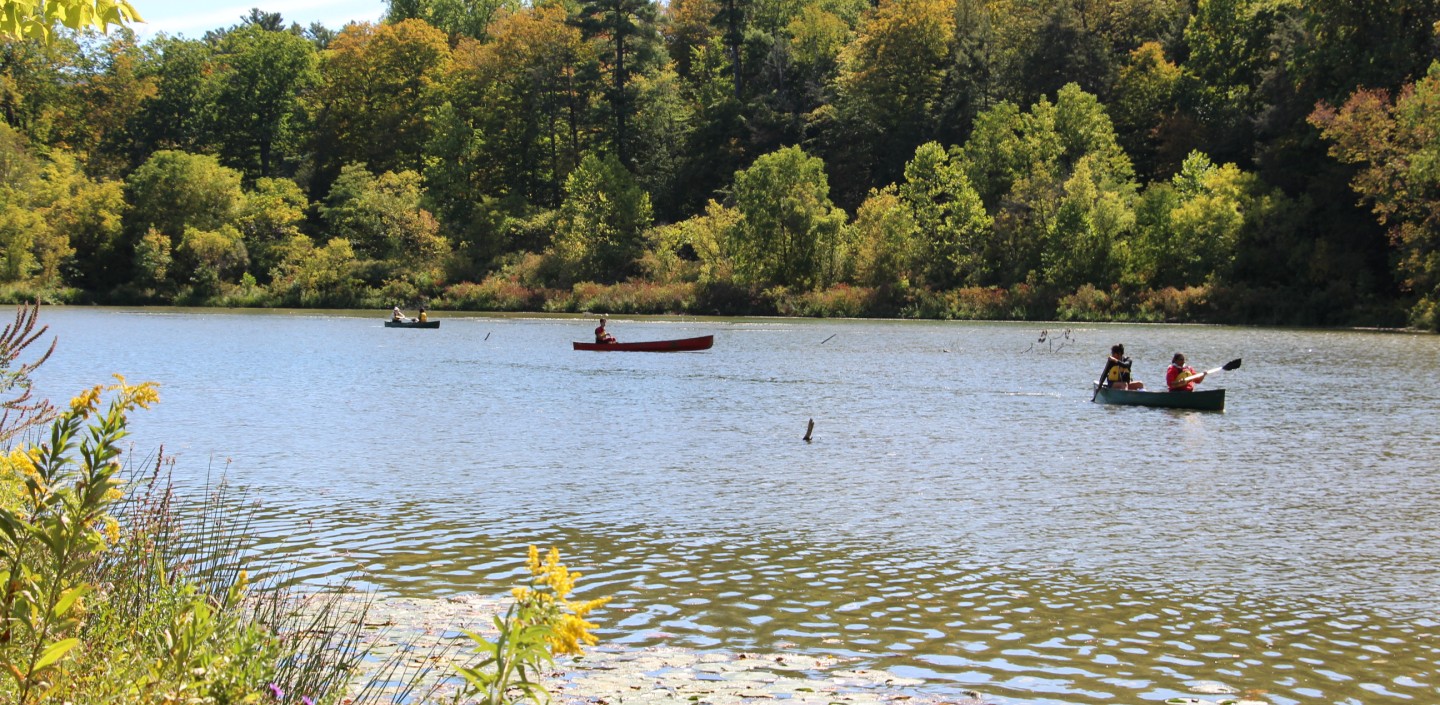 Students canoe on Beebe Lake.