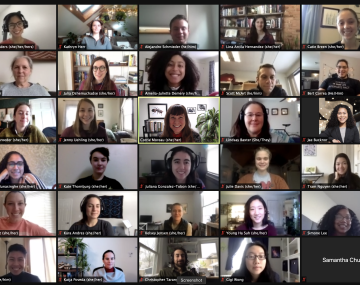 Many students appear on the screen for a Zoom seminar.