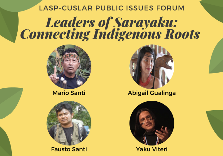 Graphic with yellow background and four photos of speakers for this event with title of the event.