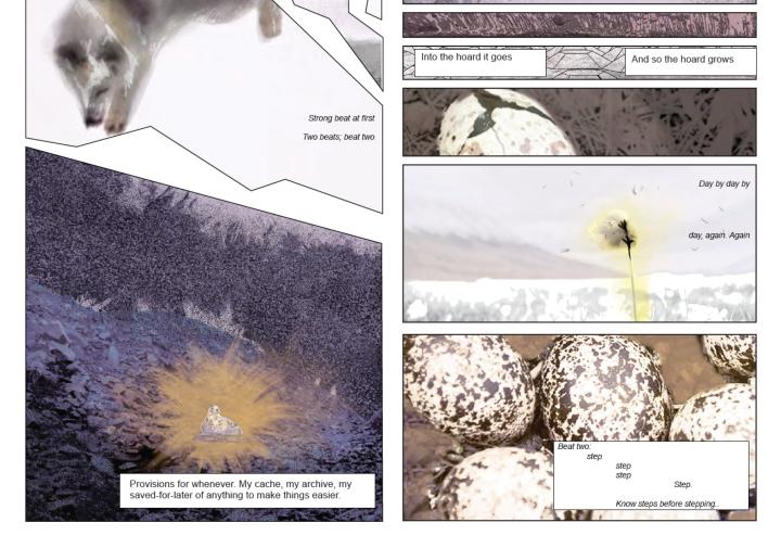 collage with sketch and text strips