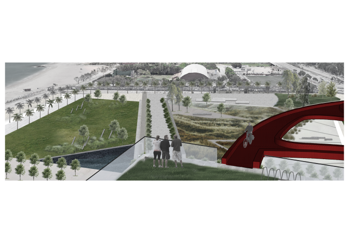 aerial drawing of park with people overlooking