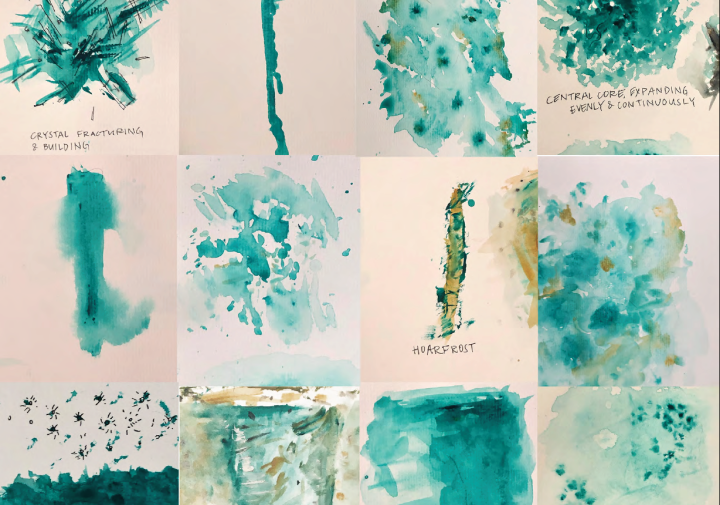 images of blue marks on beige paper