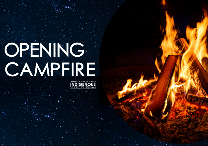 A flyer for the Opening Campfire with stars and a campfire.