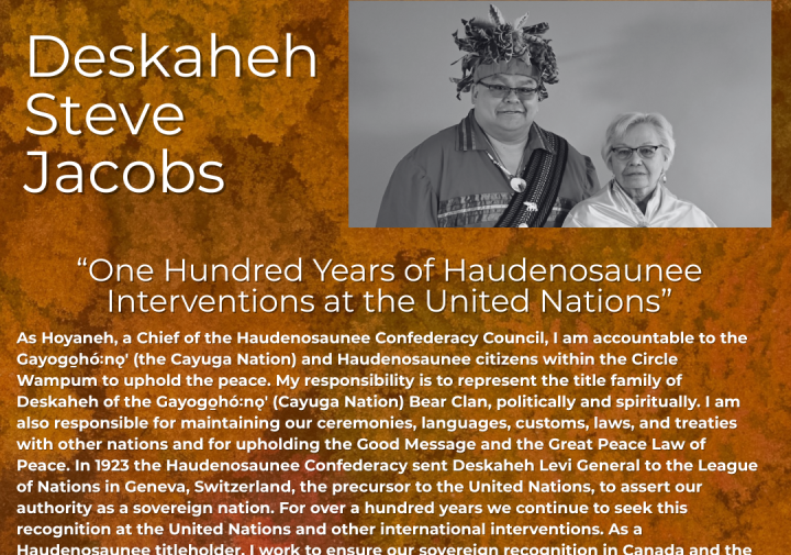 A poster featuring Deskaheh and his Clan Mother.