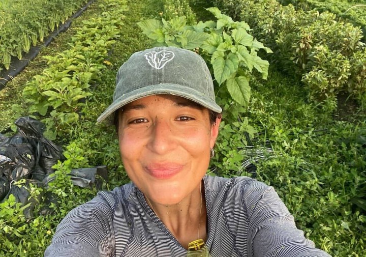 Zoe in a vegetable garden