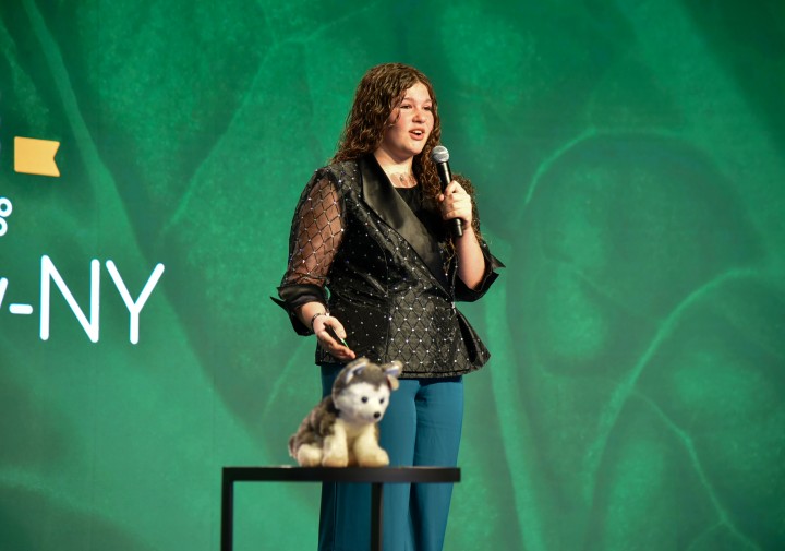 Annaleen Aukema on stage at Grow NY youth competition 2025