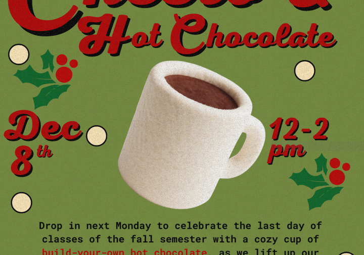 A green poster with a hot cocoa mug in the middle.