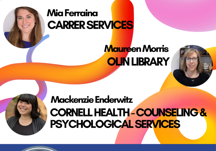 A poster featuring the photos of three panelists.