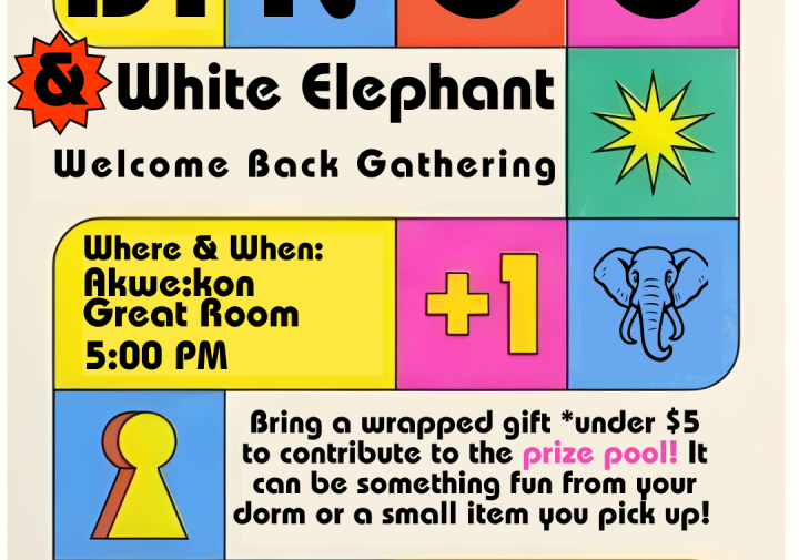 A poster with a gameboard advertising Welcome Back Bingo.