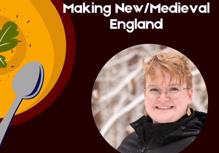 A red poster with soup.