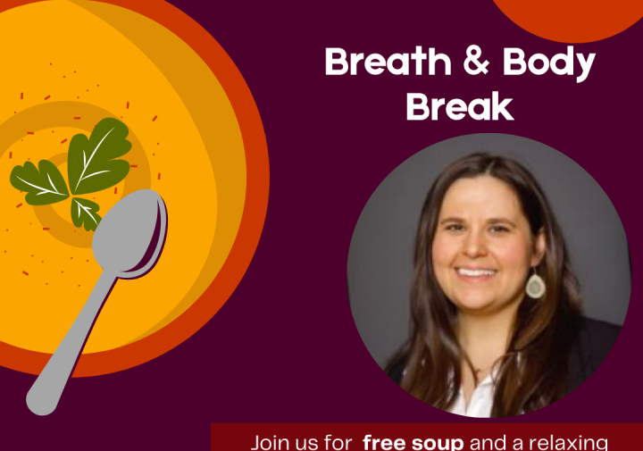 A red poster with soup.