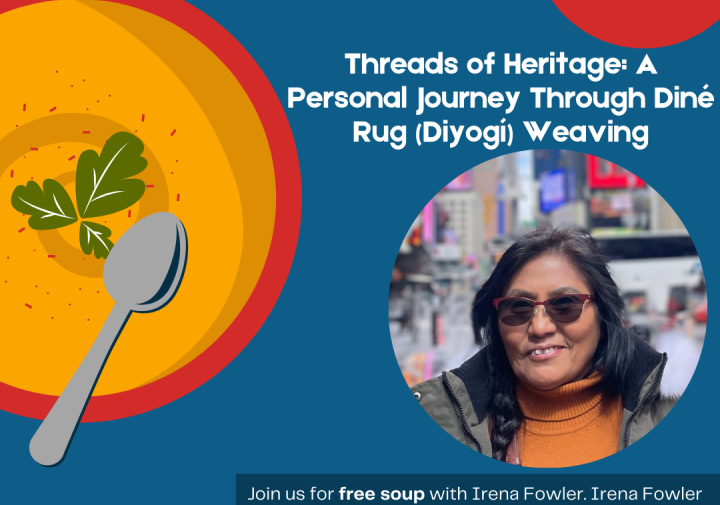 A blue poster with soup.