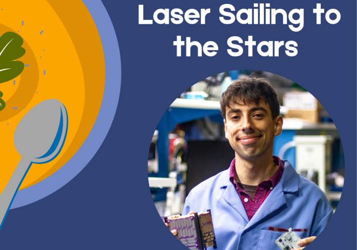 A blue poster with soup.