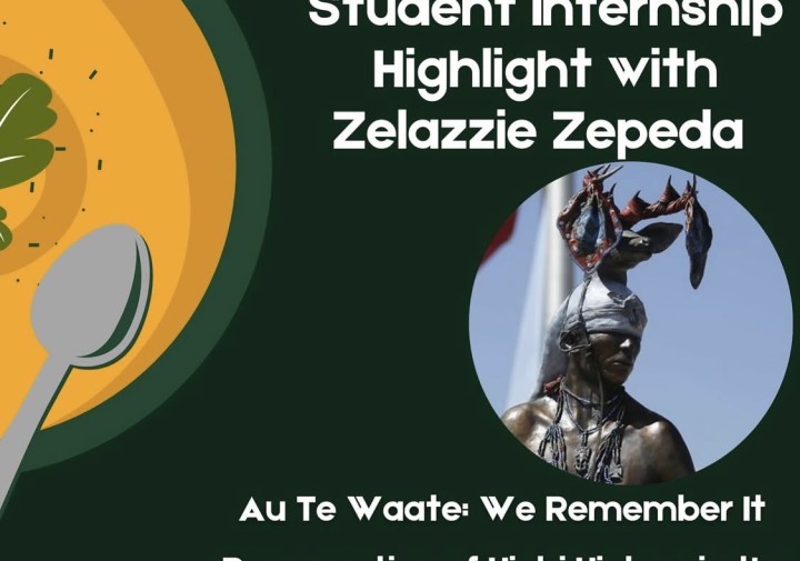 A green poster with soup.