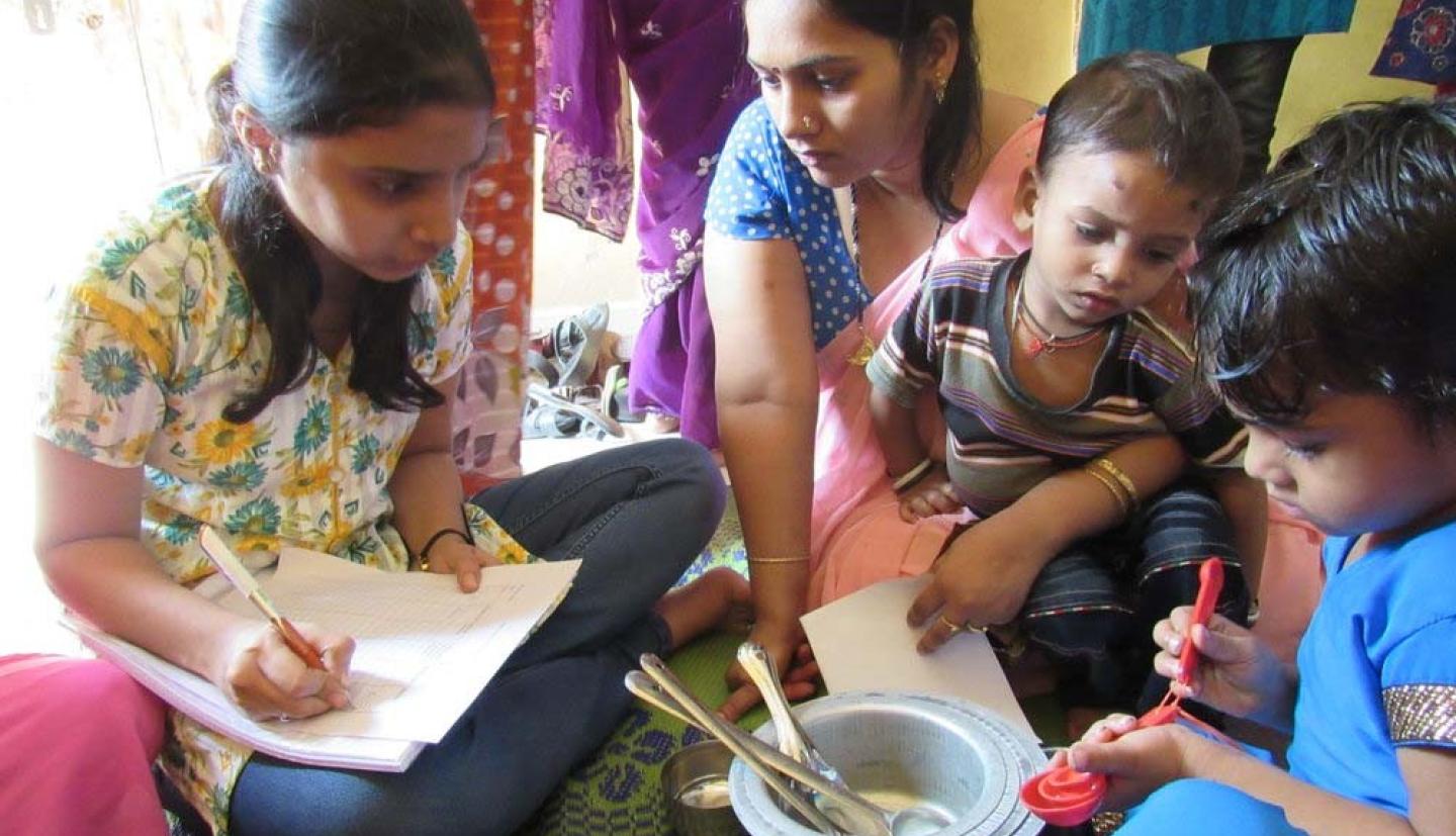 Researchers with children
