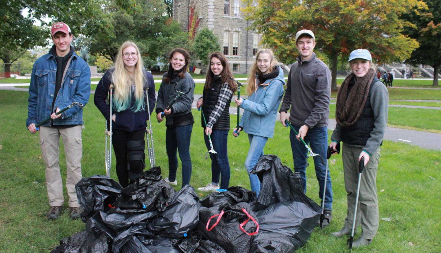 Students with garbage bags