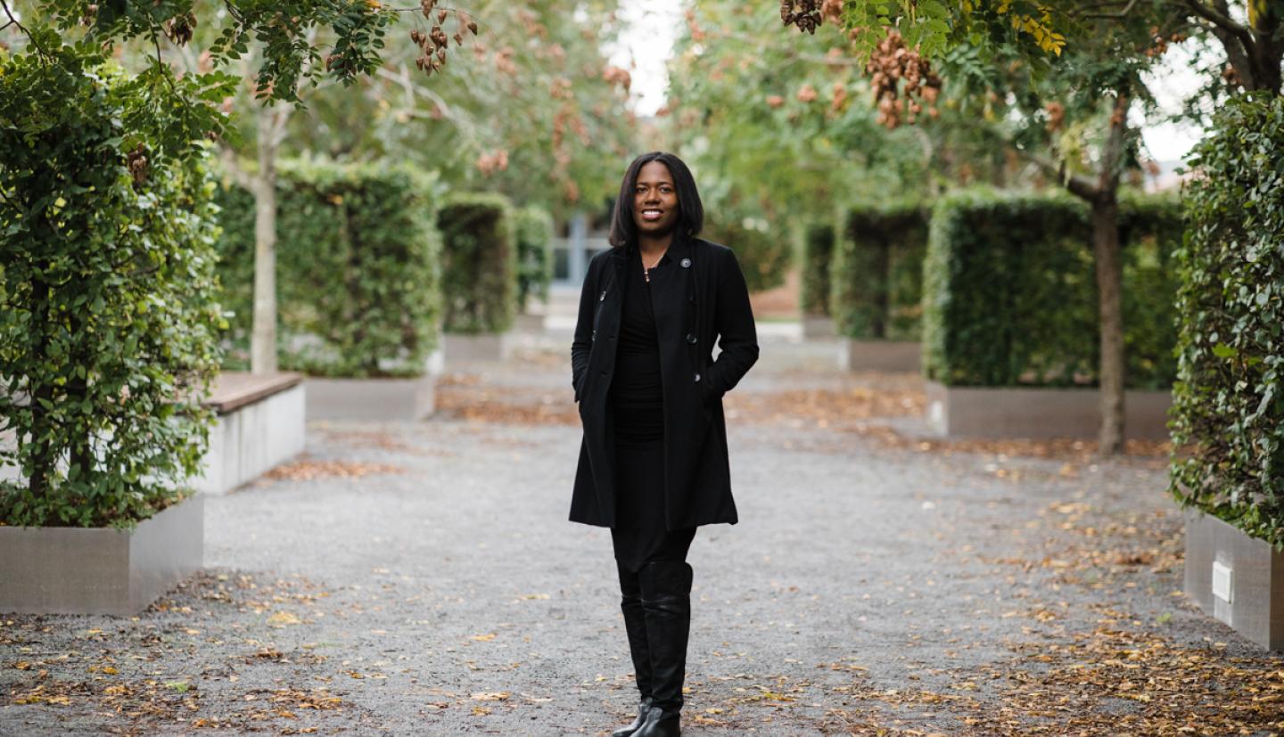 Liz Johnson in a garden