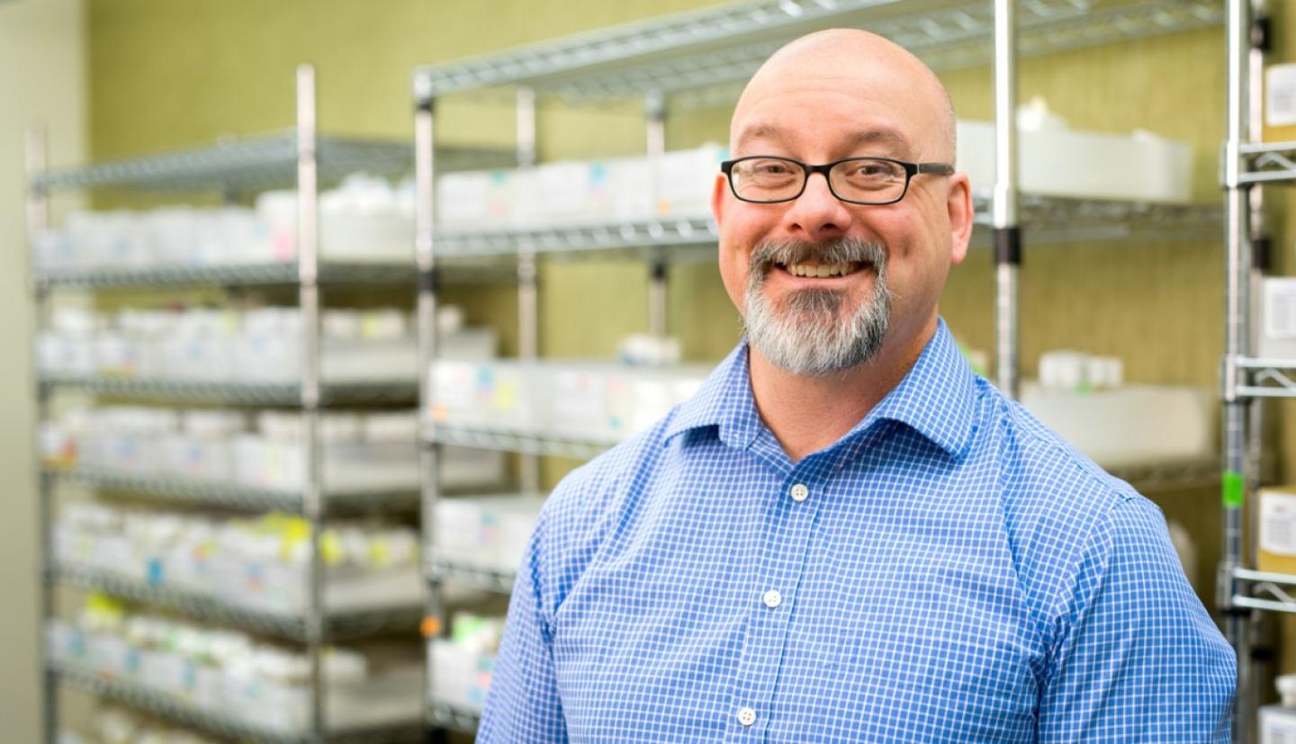 Patrick O'Grady in a lab