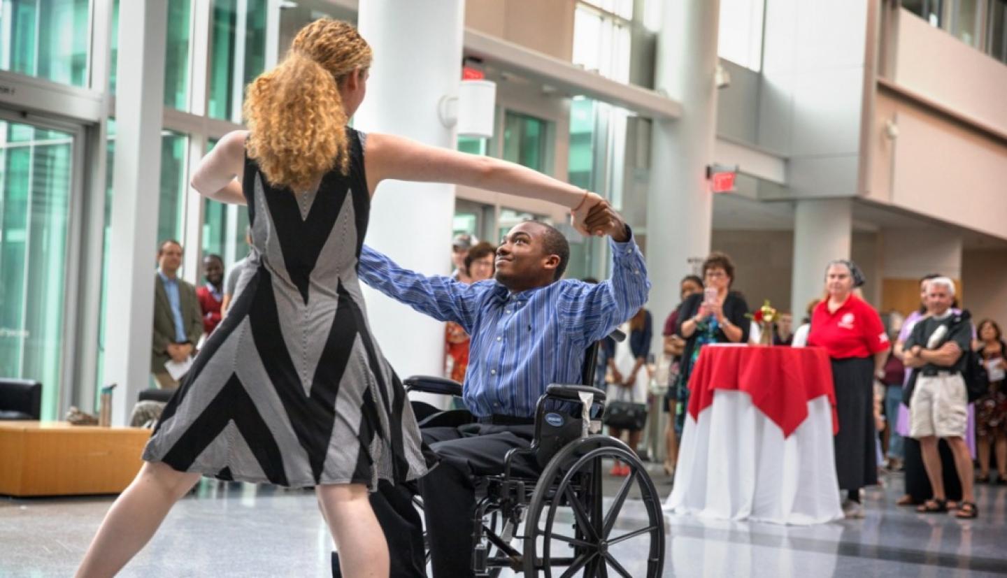 Students perform a wheelcahir ballroom dance