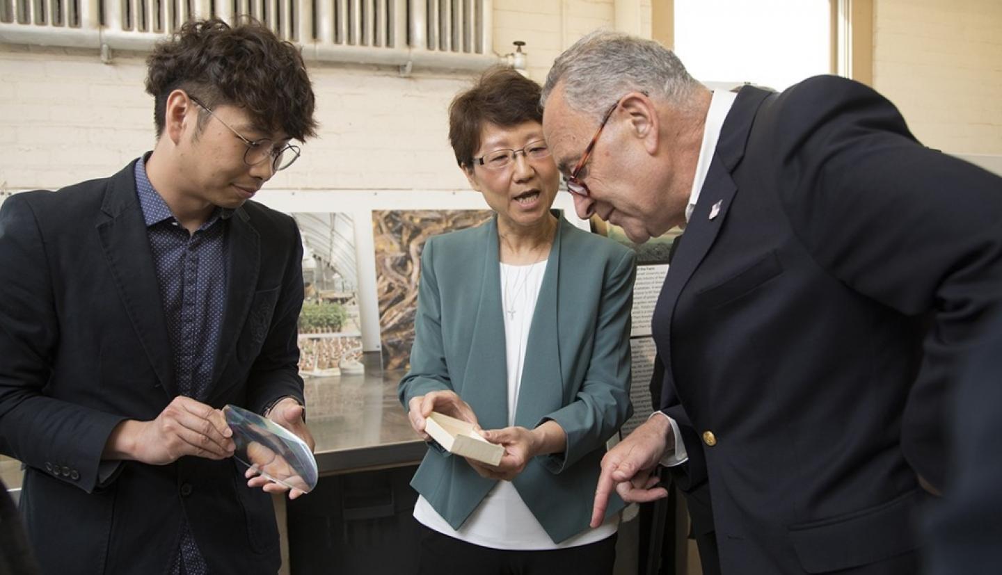 Senator Schumer and two students have a discussion