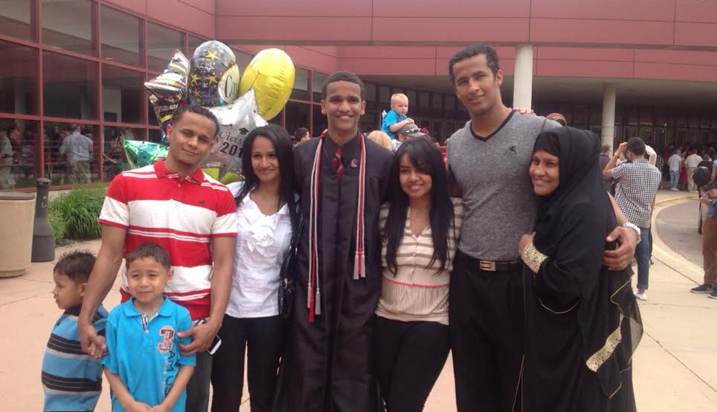 Ahmed with family at his high school graduation in 2013