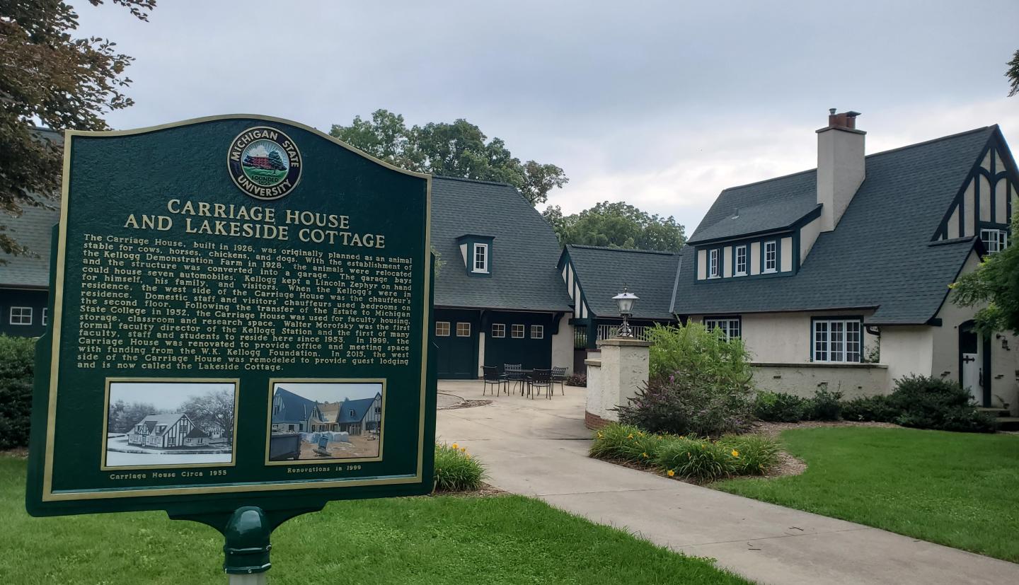 Historical marker for the Carriage House at the Michigan State University W.K. Kellogg Biological Station.