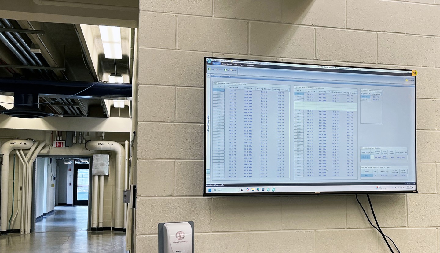 Monitor with data in a hallway