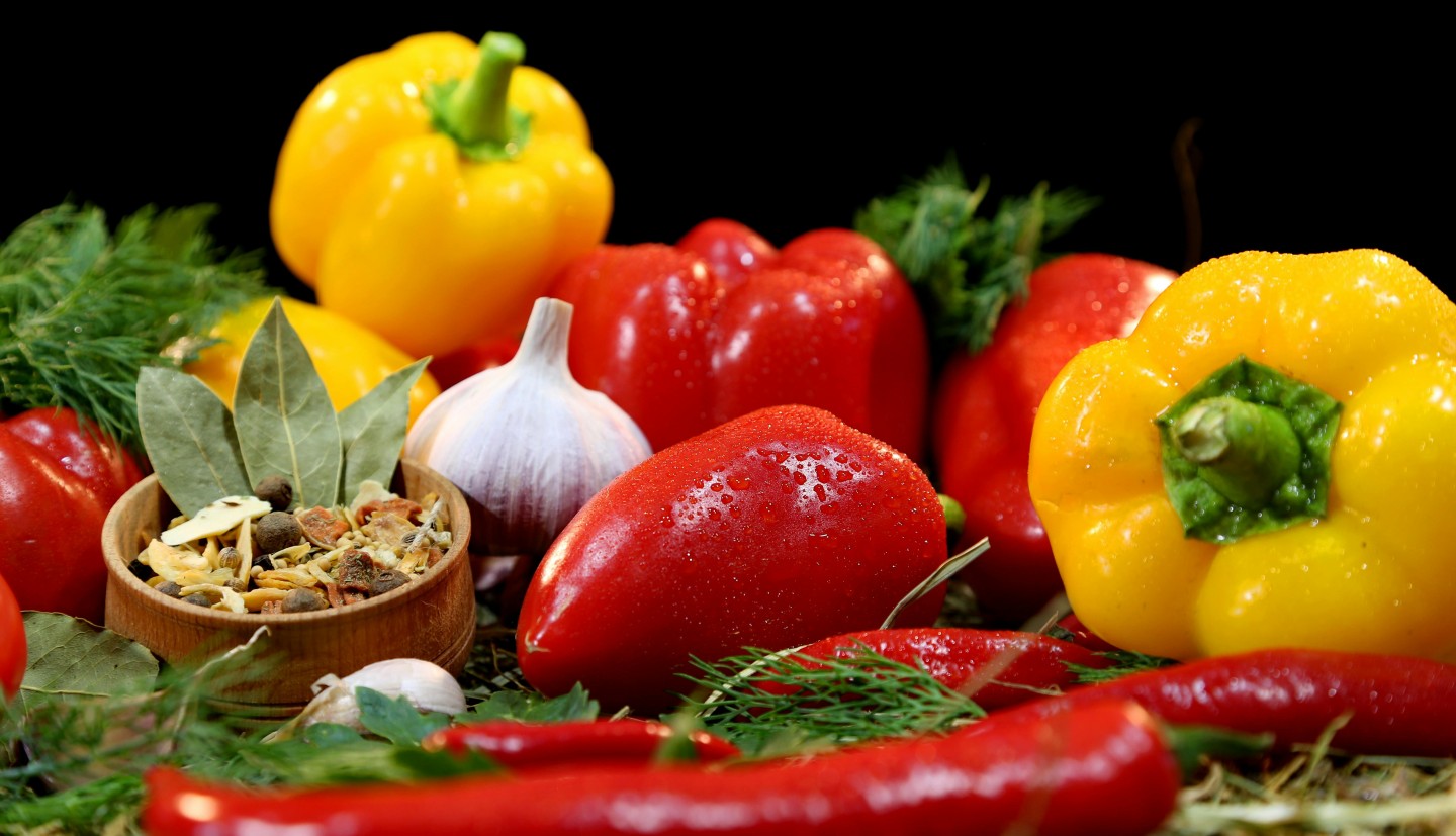a variety of peppers and herbs
