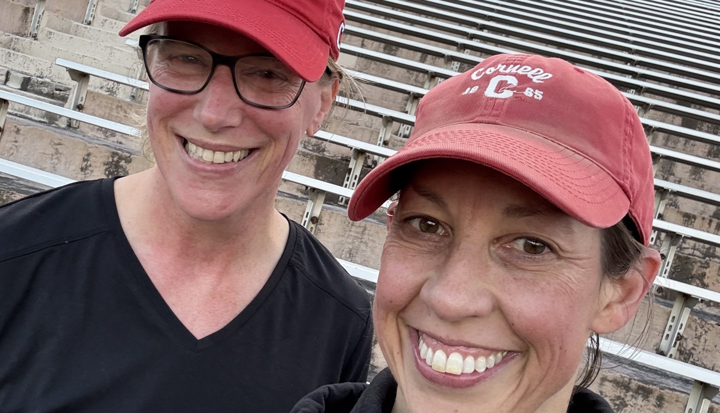 A selfie of two women wearing athleisure