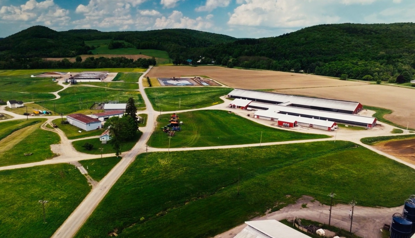 a drone's eye view of a farm