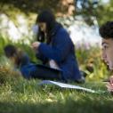 Students studying plants outdoors