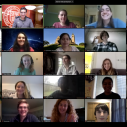 A video conference call of thirty-five students