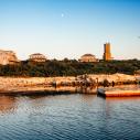 View of Shoals Marine Laboratory from the water at dusk.