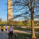 women stands in front of Washington Monument