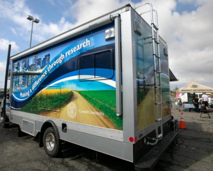 Mobile communication lab trailer in parking lot