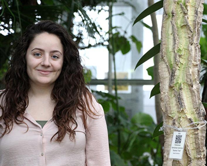 Allison Cooomber in the Palm House of the Liberty Hyde Bailey Conservatory