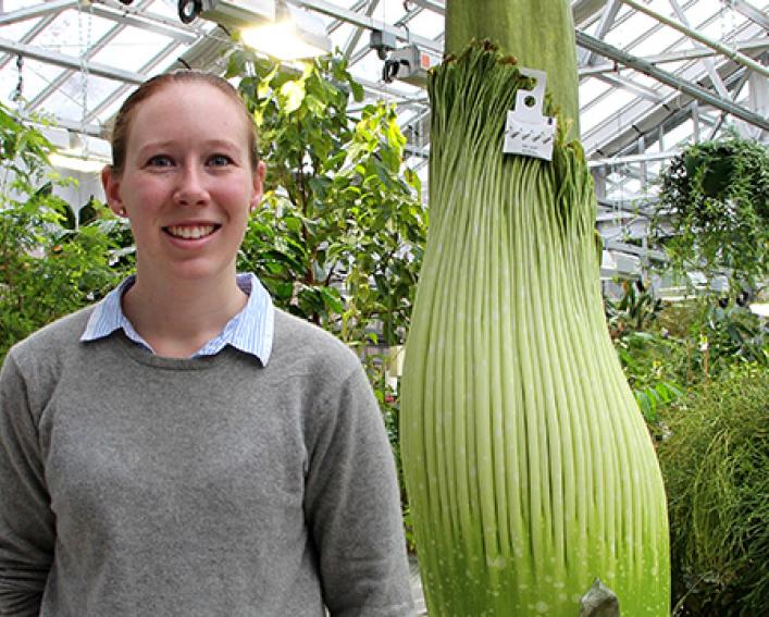 Plant Science alum Emily Follett in the Liberty Hyde Bailey Conservatory