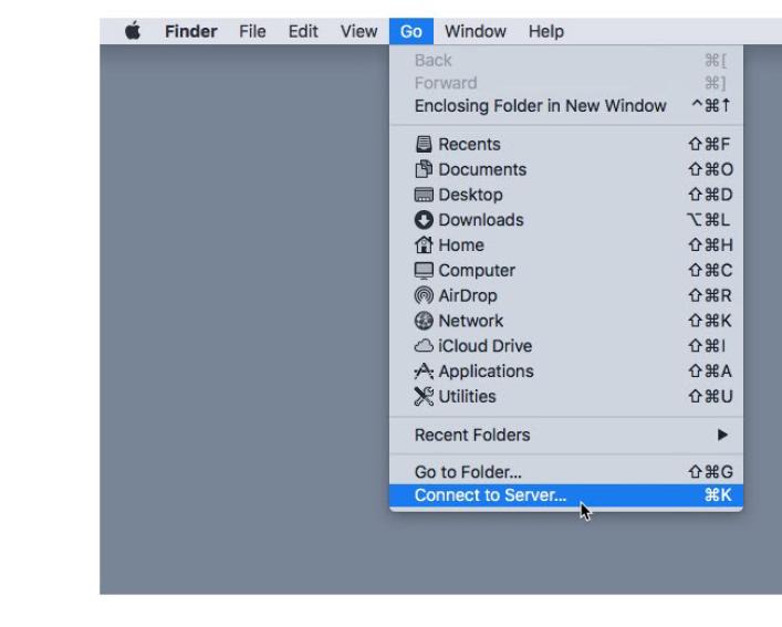 Screen capture of the Finder app menu on a Mac