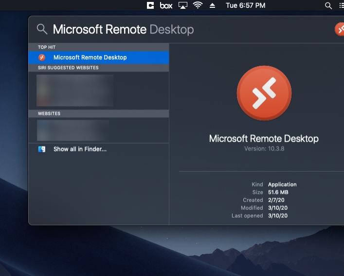 Screen capture of Mac Spotlight search.