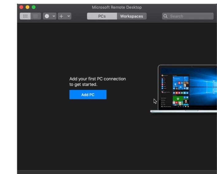 Screen capture of Microsoft Remote Desktop 10 for Mac