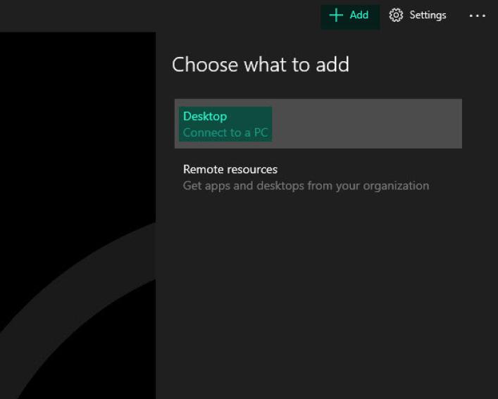 Screen capture of Microsoft Remote Desktop Windows 10 universal app