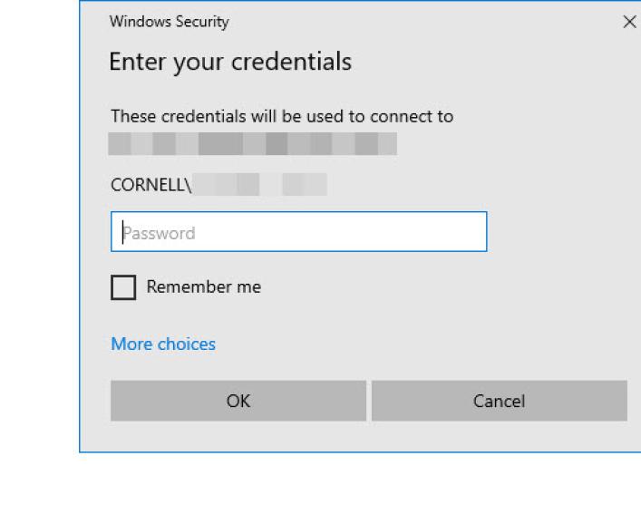 Screen capture of Remote Desktop Connection prompt for credentials.