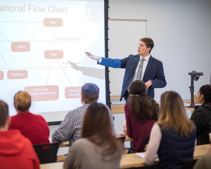 Preston deJong presents in front of people